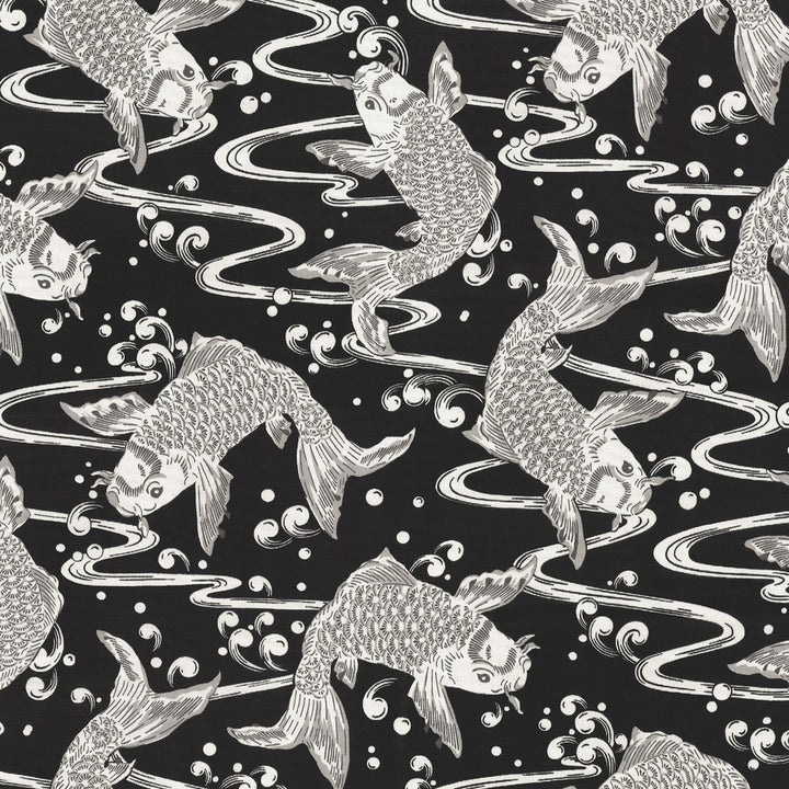 Kool Koi Graphite 680341 by Waverly Sun N Shade Fabric - 100% SPUN POLYESTER USA 51000 Horizontal: 13.5 and Vertical: 25.25 54 - Fabric Carolina -