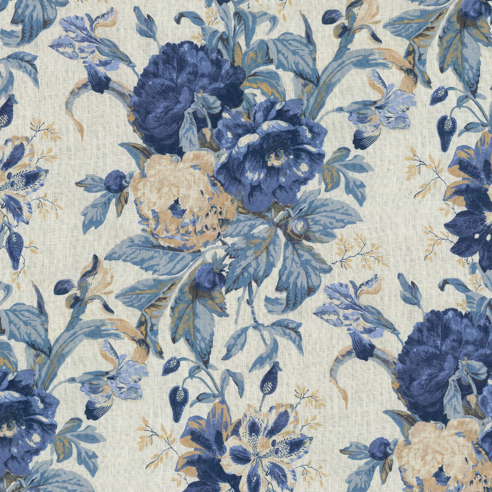 Kensington Bloom Porcelain 681461 by Waverly Fabric - 100% Linen KOREA 12000 Horizontal: 13.5 and Vertical: 27 54 - Fabric Carolina -