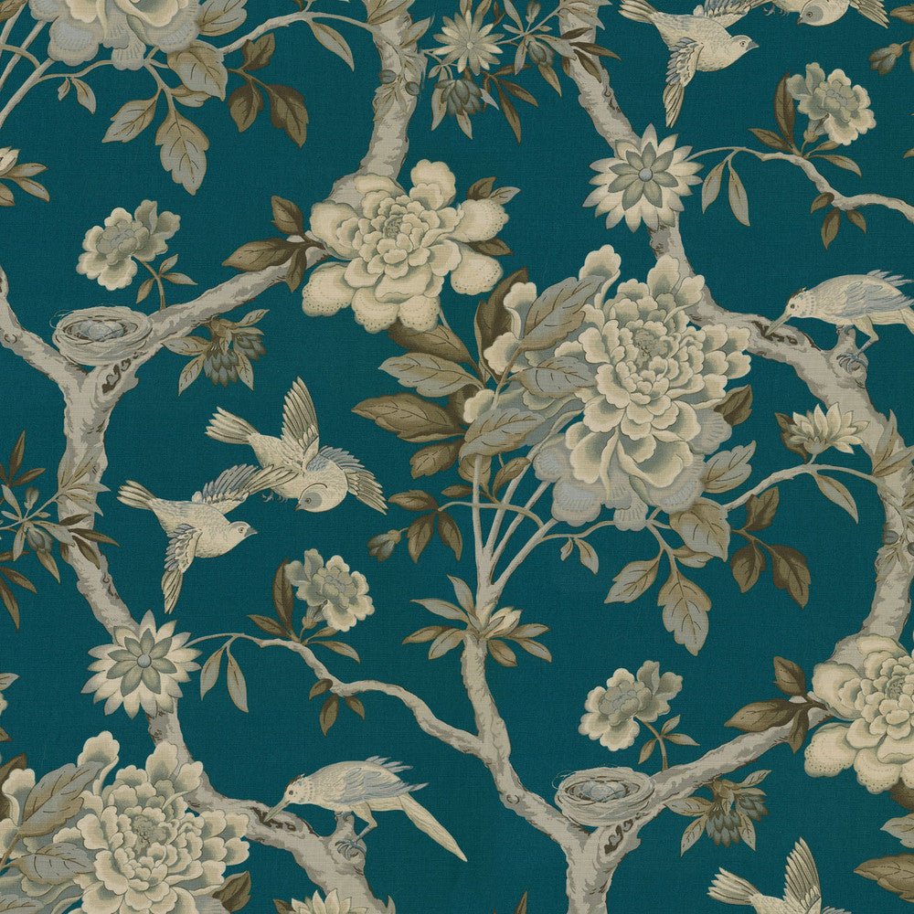 Mudan Prussian 681952 by Waverly Fabric - 100% Cotton Peru 18000 Horizontal: 13.5 and Vertical: 27 54 - Fabric Carolina -