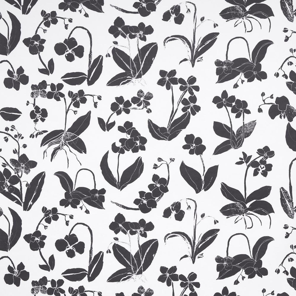 Orchids Have Dreams Soft Black 5014100 by Schumacher Designer Wallpaper Hera Ford 18.0" - Swanky Fabrics -