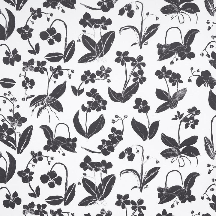 Orchids Have Dreams Soft Black 5014100 by Schumacher Designer Wallpaper Hera Ford 18.0" - Swanky Fabrics -