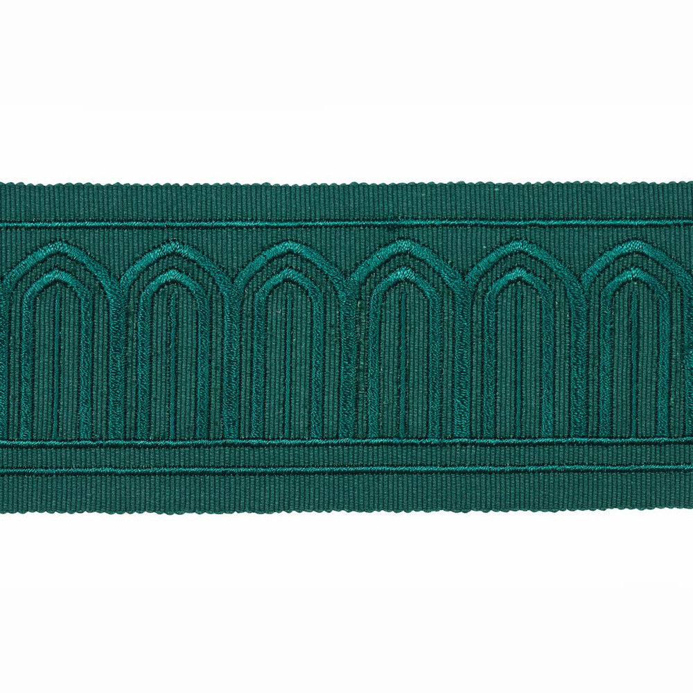 Arches Embroidered Tape Medium Emerald 70768 by Schumacher Designer Trim Miles Redd 1.8" - Swanky Fabrics -