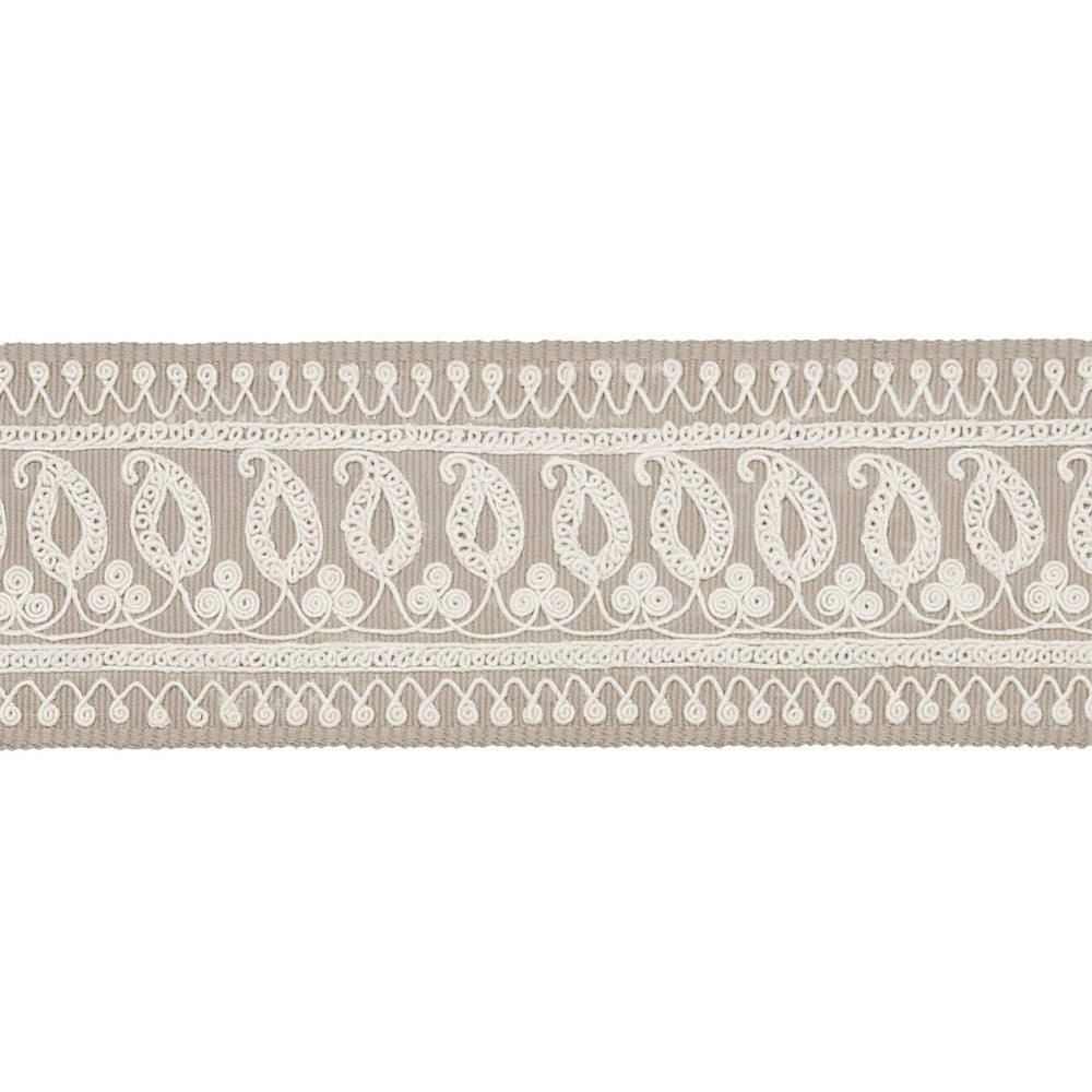 Paisley Embroidered Tape Sand 81231 by Schumacher Designer Trim Full Bloom - Swanky Fabrics -