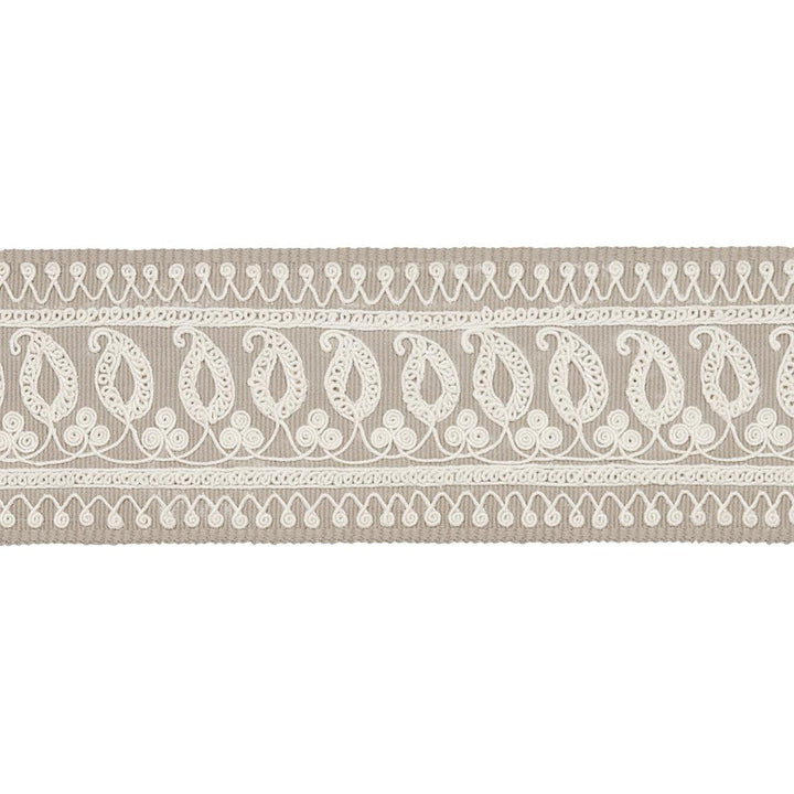 Paisley Embroidered Tape Sand 81231 by Schumacher Designer Trim Full Bloom - Swanky Fabrics -