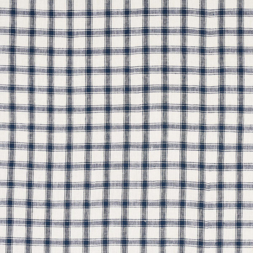 Crawford Linen Check Indigo 81451 by Schumacher Designer Fabric Williamsburg 1.75" - Swanky Fabrics -