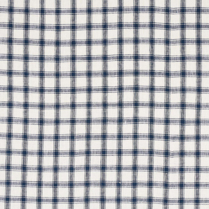 Crawford Linen Check Indigo 81451 by Schumacher Designer Fabric Williamsburg 1.75" - Swanky Fabrics -