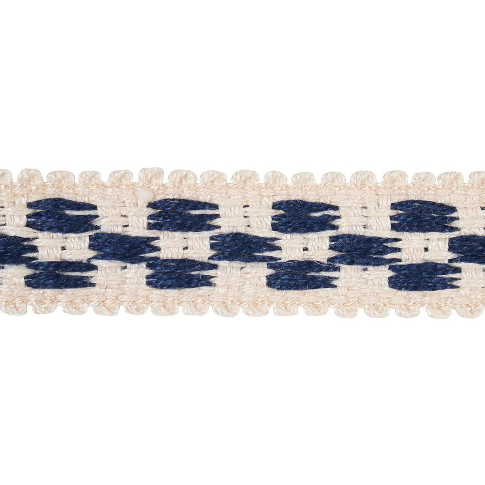 Crawford Check Tape Narrow Indigo 81620 by Schumacher Designer Trim Williamsburg - Swanky Fabrics -