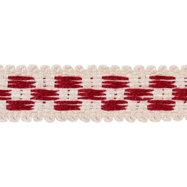 Crawford Check Tape Narrow Cornwallis Red 81621 by Schumacher Designer Trim Williamsburg - Swanky Fabrics -