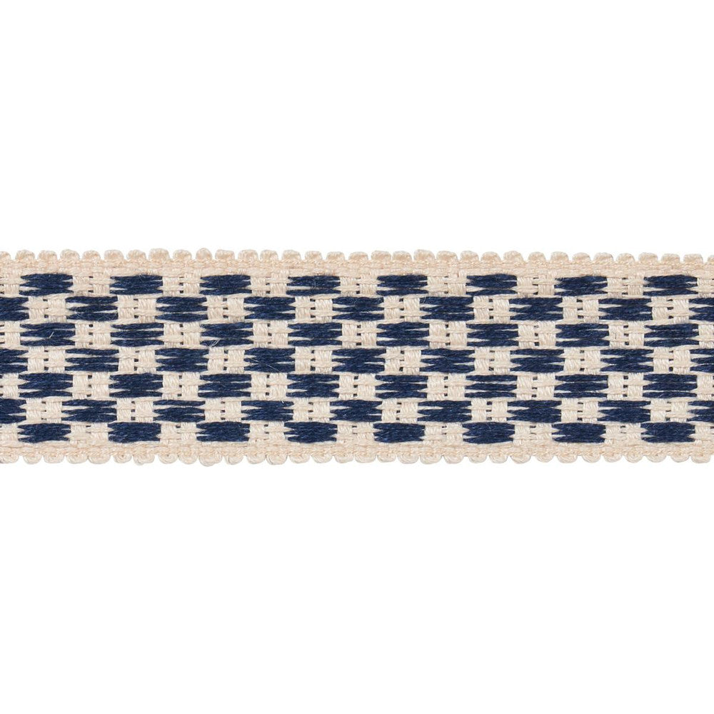 Crawford Check Tape Medium Indigo 81630 by Schumacher Designer Trim Williamsburg - Swanky Fabrics -