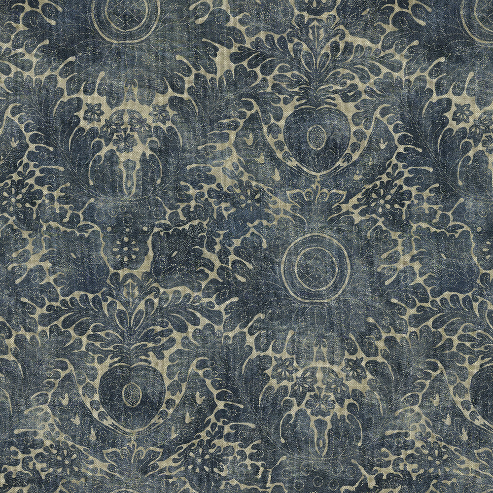 Damask Sarong Indigo 682530 by WAVERLY Fabric - 75% cotton, 25% linen Pakistan 15000 Horizontal: 18 and Vertical: 25.25 54 - Fabric Carolina -