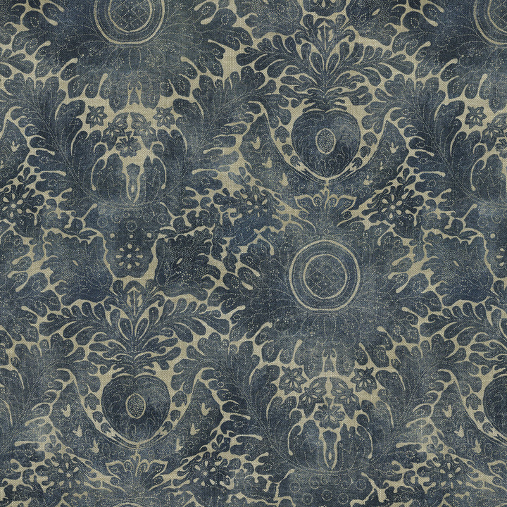 Damask Sarong Indigo 682530 by WAVERLY Fabric - 75% cotton, 25% linen Pakistan 15000 Horizontal: 18 and Vertical: 25.25 54 - Fabric Carolina -