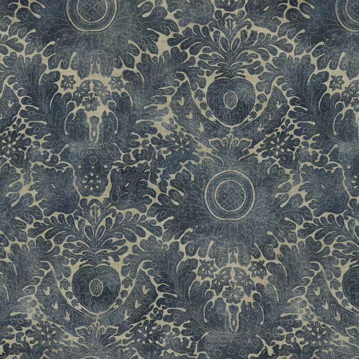 Damask Sarong Indigo 682530 by WAVERLY Designer Fabric - 75% cotton, 25% linen Pakistan 15000 Horizontal: 18 and Vertical: 25.25 54  - Swanky Fabrics -