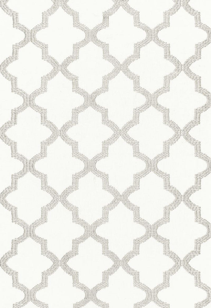 Tangier Embroidery Silver 68343 by Schumacher Fabric Chroma 85% Linen, 15% Rayon Martindale 10,000 Horizontal: 3.5 and Vertical: 7.5 50 - Fabric Carolina -