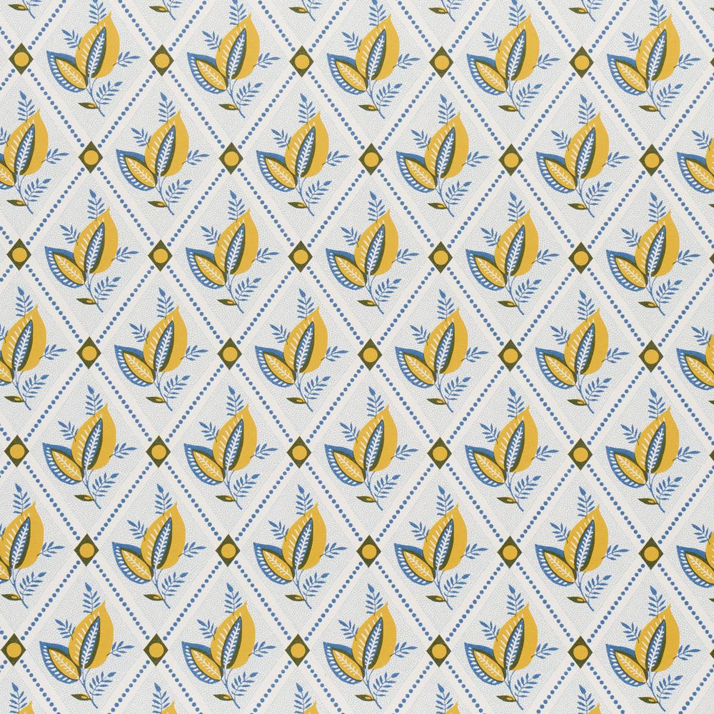 Basile Trellis Yellow & Blue 5014230 by Schumacher Wallpaper New Traditional: Provenal 13.5" - Fabric Carolina -