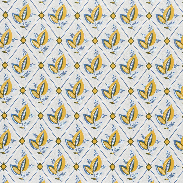 Basile Trellis Yellow & Blue 5014230 by Schumacher Wallpaper New Traditional: Provenal 13.5" - Fabric Carolina -