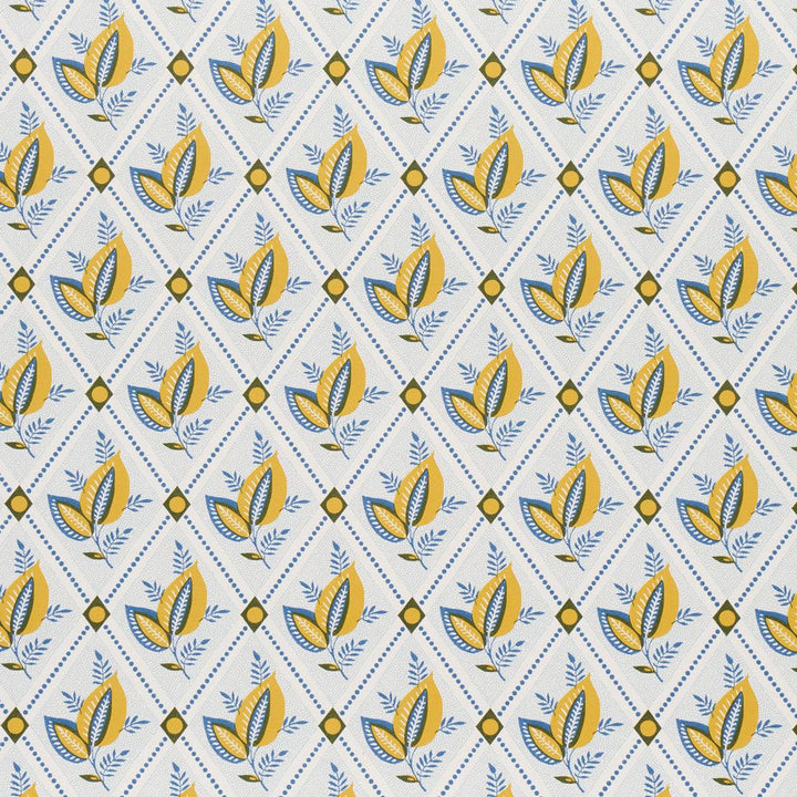 Basile Trellis Yellow & Blue 5014230 by Schumacher Designer Wallpaper New Traditional: Provenal 13.5" - Swanky Fabrics -