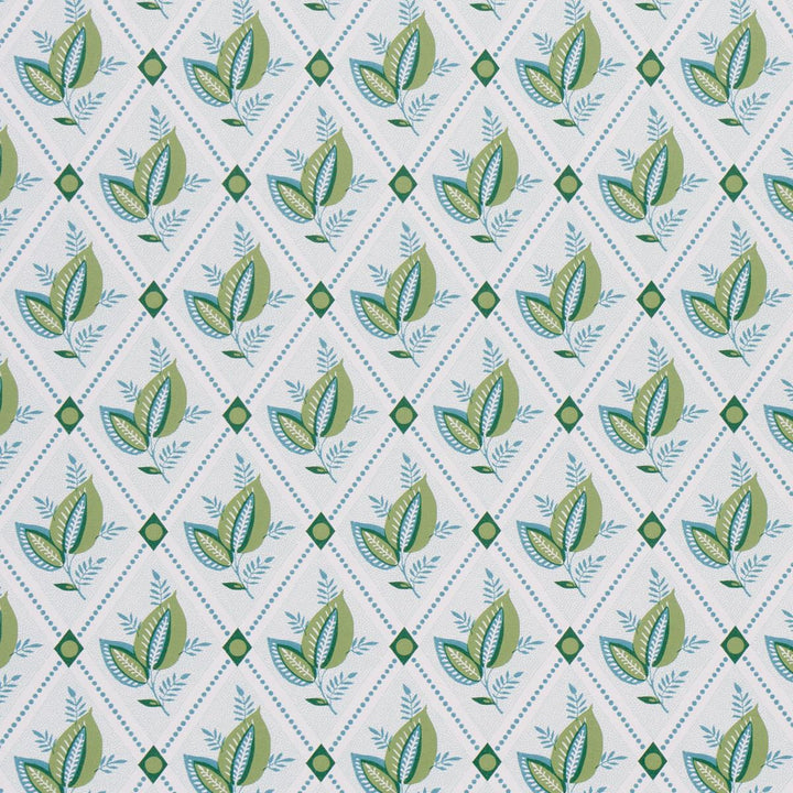 Basile Trellis Leaf & Aqua 5014231 by Schumacher Wallpaper New Traditional: Provenal 13.5" - Fabric Carolina -