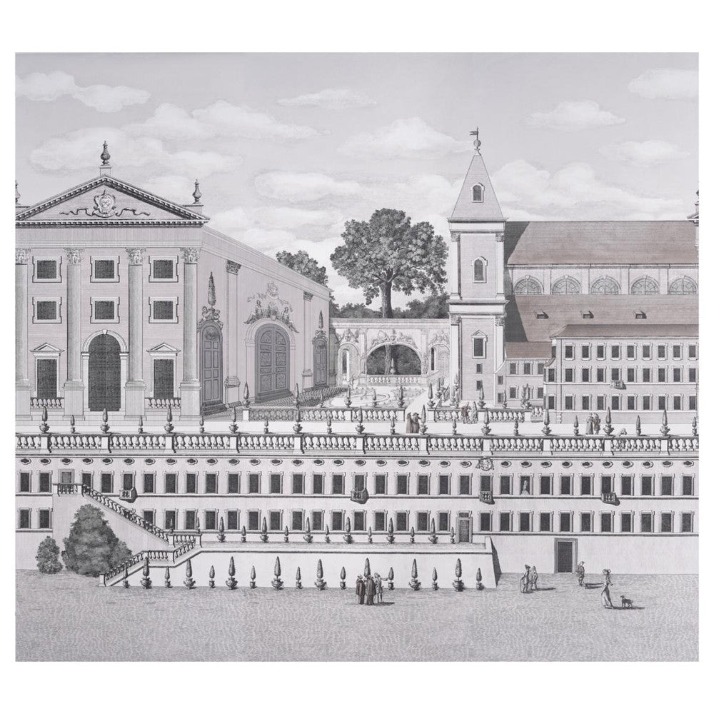 Piazza Firenze Grisaille 5014301 by Schumacher Wallpaper Johnson Hartig 162.0" - Fabric Carolina -