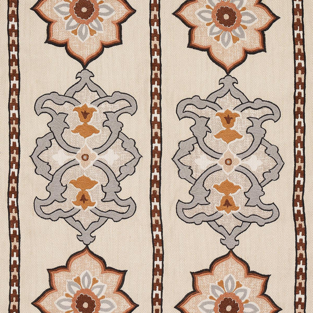 Temara Hand Embroidered Print Natural 175182 by Schumacher Designer Fabric Bohemia 13.2" - Swanky Fabrics -