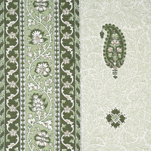 Ojai Paisley Leaf Green 177614 by Schumacher Fabric