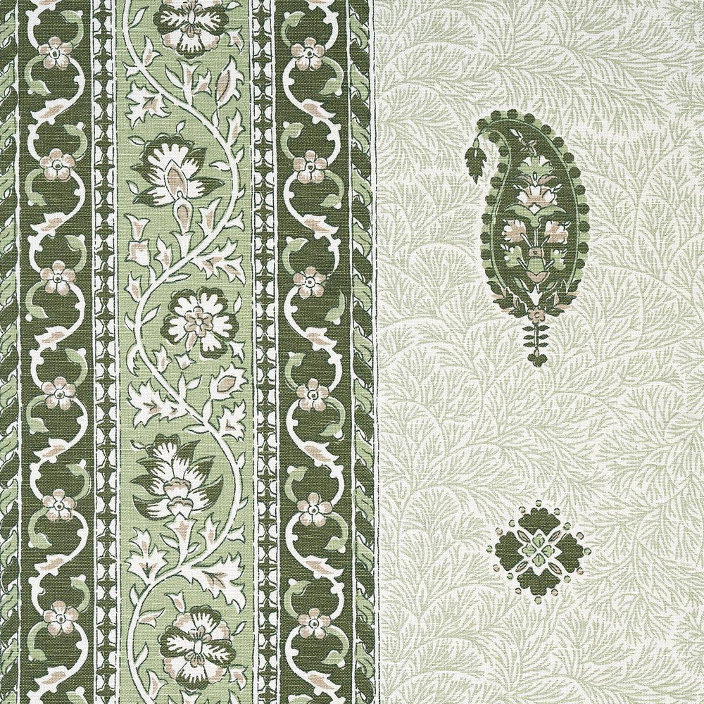 Ojai Paisley Leaf Green 177614 by Schumacher Fabric Mark D. Sikes 54.0" - Fabric Carolina -
