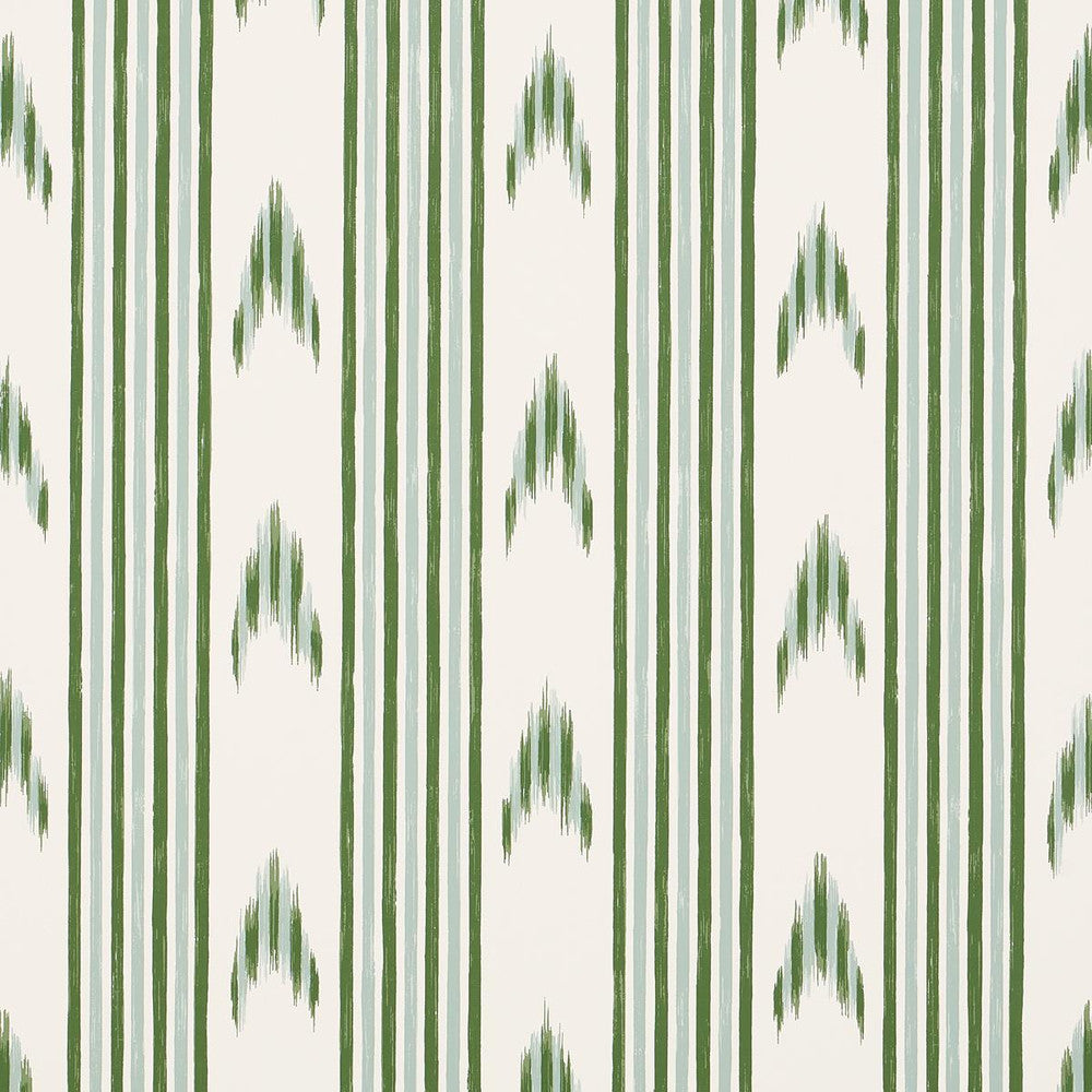 Santa Barbara Ikat Leaf Green 5009224 by Schumacher Wallpaper Mark D. Sikes 27.0" - Fabric Carolina -