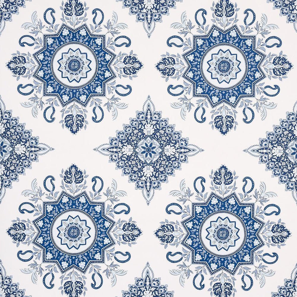 Montecito Medallion Indigo 5014360 by Schumacher Wallpaper Mark D. Sikes 27.0" - Fabric Carolina -
