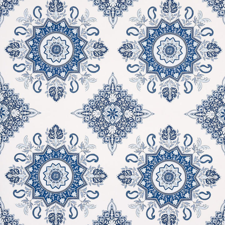 Montecito Medallion Indigo 5014360 by Schumacher Wallpaper Mark D. Sikes 27.0" - Fabric Carolina -