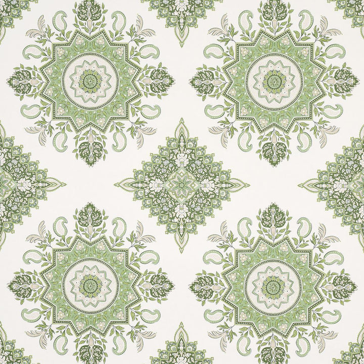 Montecito Medallion Leaf Green 5014361 by Schumacher Wallpaper Mark D. Sikes 27.0" - Fabric Carolina -