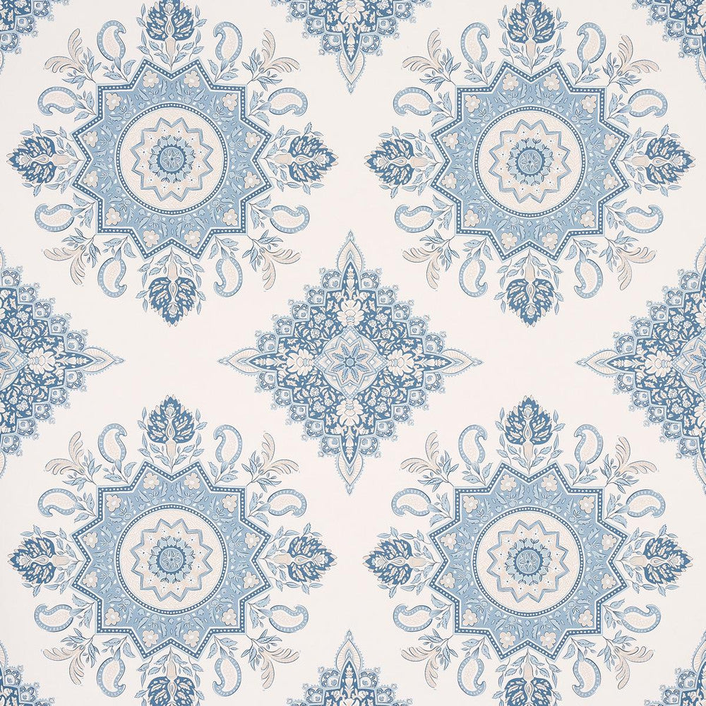 Montecito Medallion China Blue 5014362 by Schumacher Wallpaper Mark D. Sikes 27.0" - Fabric Carolina -