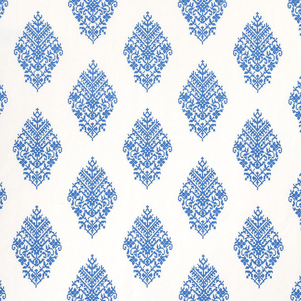 Zinda Embroidery Blue On Ivory 70225 by Schumacher Fabric Bohemia 12.75" - Fabric Carolina -