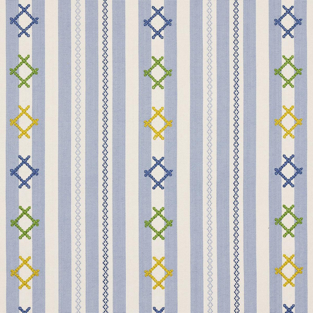 Rhodes Stripe Sky 74462 by Schumacher Designer Fabric Open Sky 6.62" - Swanky Fabrics -