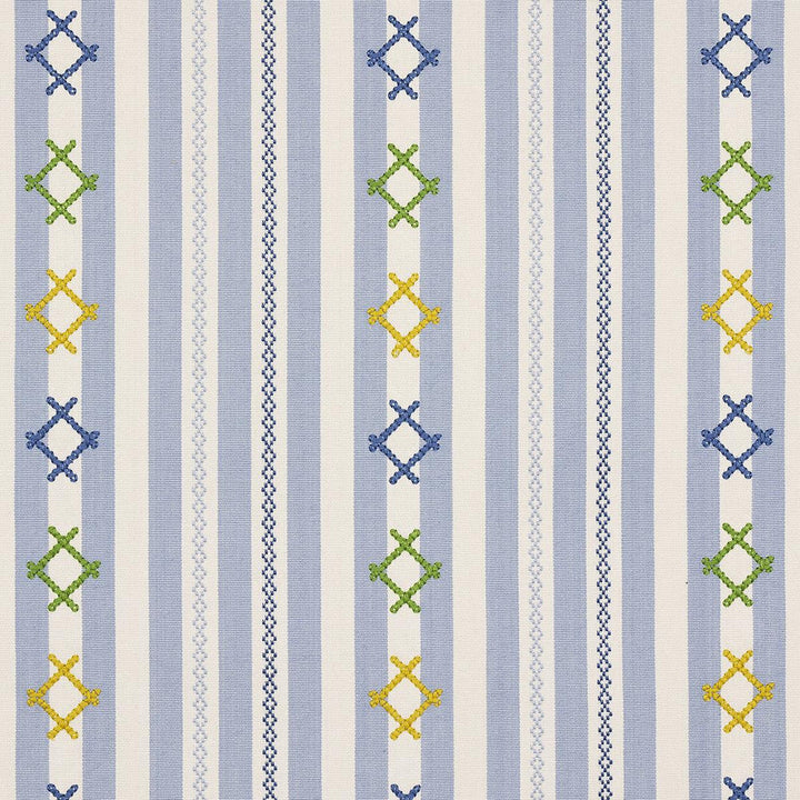 Rhodes Stripe Sky 74462 by Schumacher Designer Fabric Open Sky 6.62" - Swanky Fabrics -