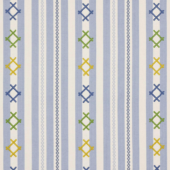 Rhodes Stripe Sky 74462 by Schumacher Fabric Open Sky 6.62" - Fabric Carolina -