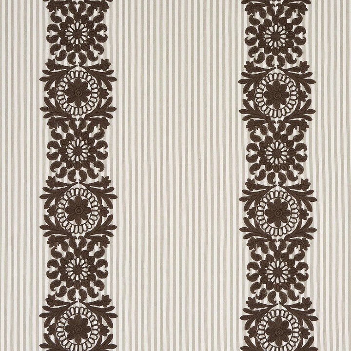 Joelle Stripe Chocolate 81540 by Schumacher Designer Fabric Uncommon Threads 13.5" - Swanky Fabrics -