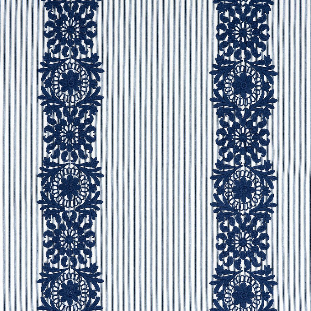 Joelle Stripe Blue 81541 by Schumacher Fabric Uncommon Threads 13.5" - Fabric Carolina -