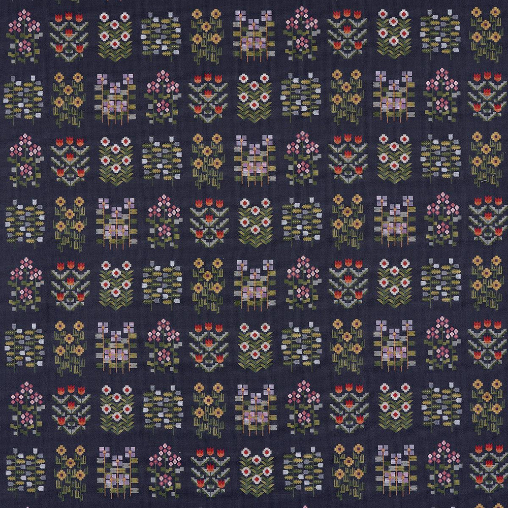 Annika Floral Tapestry Multi On Navy 81971 by Schumacher Designer Fabric Uncommon Threads 28.0" - Swanky Fabrics -