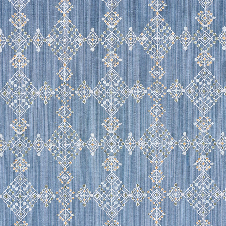Kalindi Embroidery Denim 82080 by Schumacher Designer Fabric Bohemia 13.2" - Swanky Fabrics -