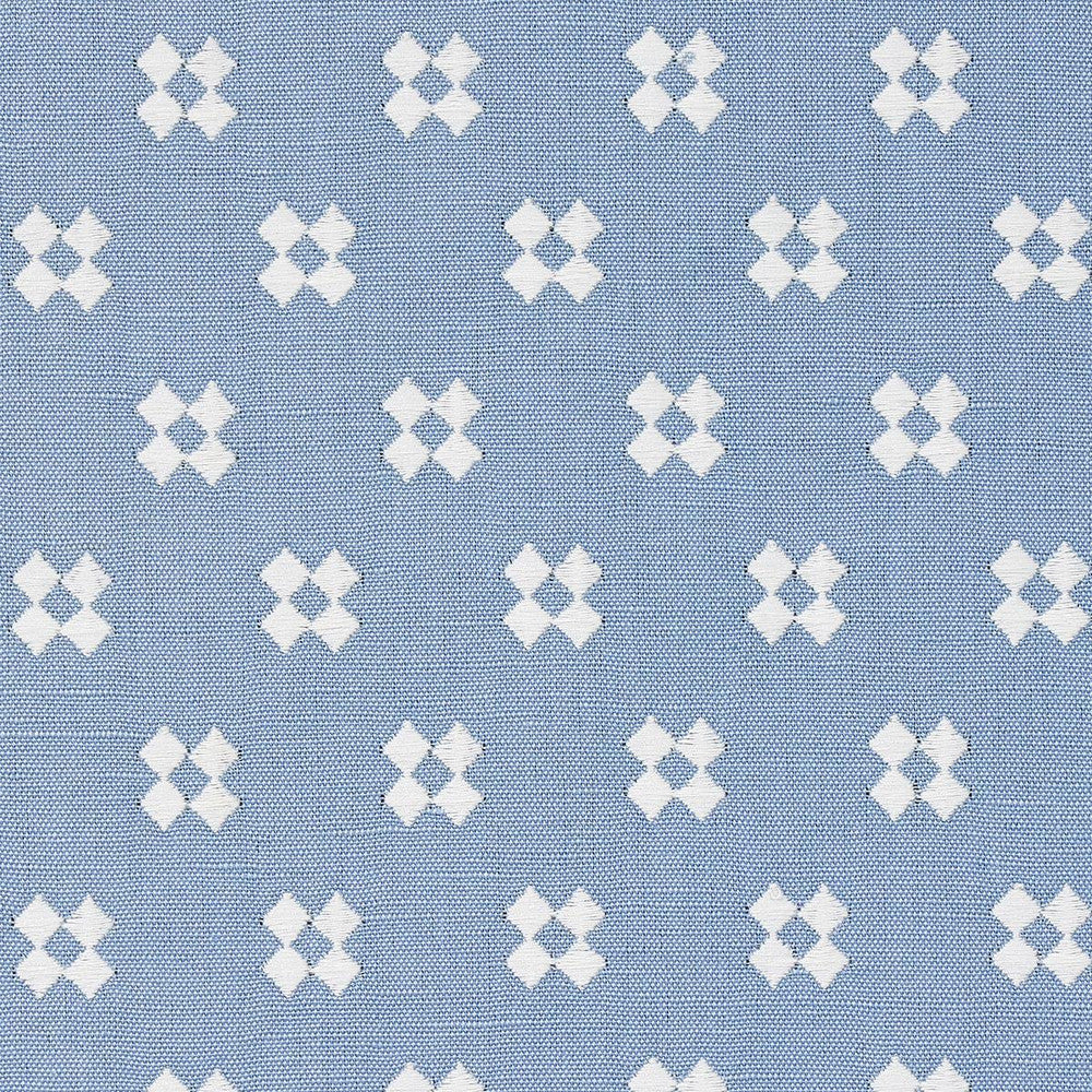 Thandie Embroidery Ivory On Chambray 82122 by Schumacher Designer Fabric Bohemia 1.5" - Swanky Fabrics -