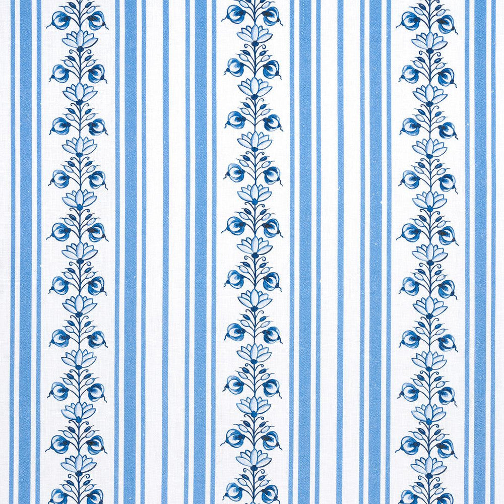 Delft Stripe Cornflower Blue 180660 by Schumacher Designer Fabric Marie-Anne Oudejans 6.75" - Swanky Fabrics -