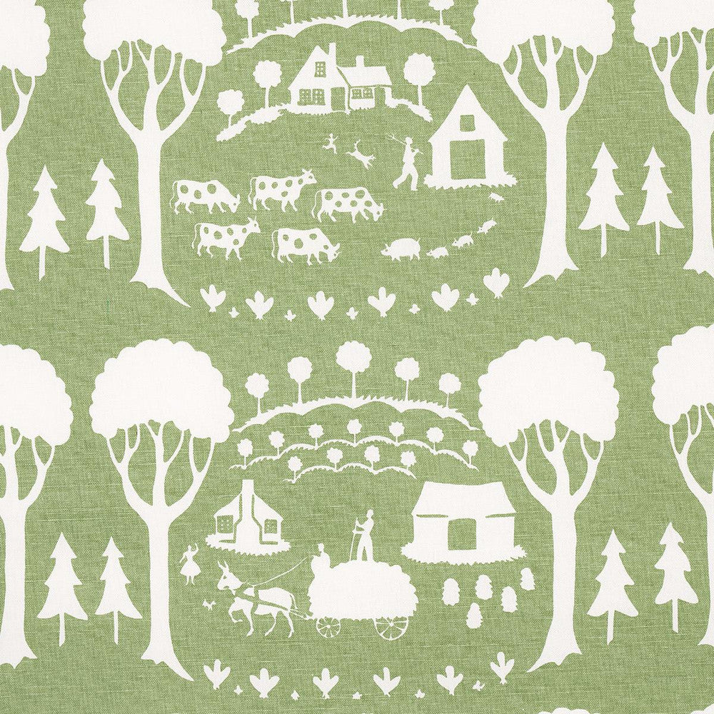 Farm Scene Green 180880 by Schumacher Fabric Folly Cove 18.0" - Fabric Carolina -