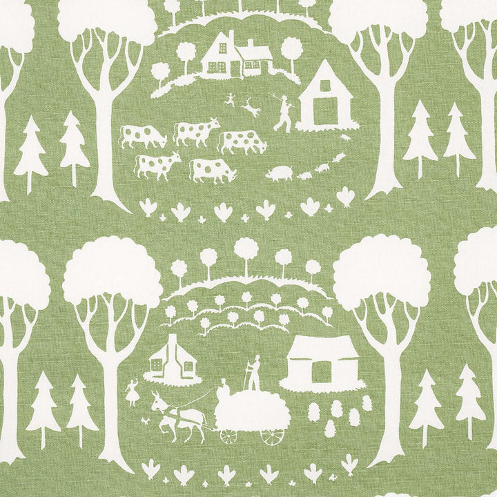 Farm Scene Green 180880 by Schumacher Fabric Folly Cove 18.0" - Fabric Carolina -