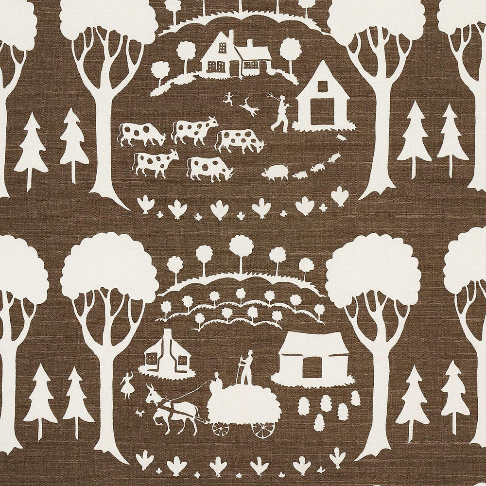 Farm Scene Brown 180881 by Schumacher Fabric Folly Cove 18.0" - Fabric Carolina -
