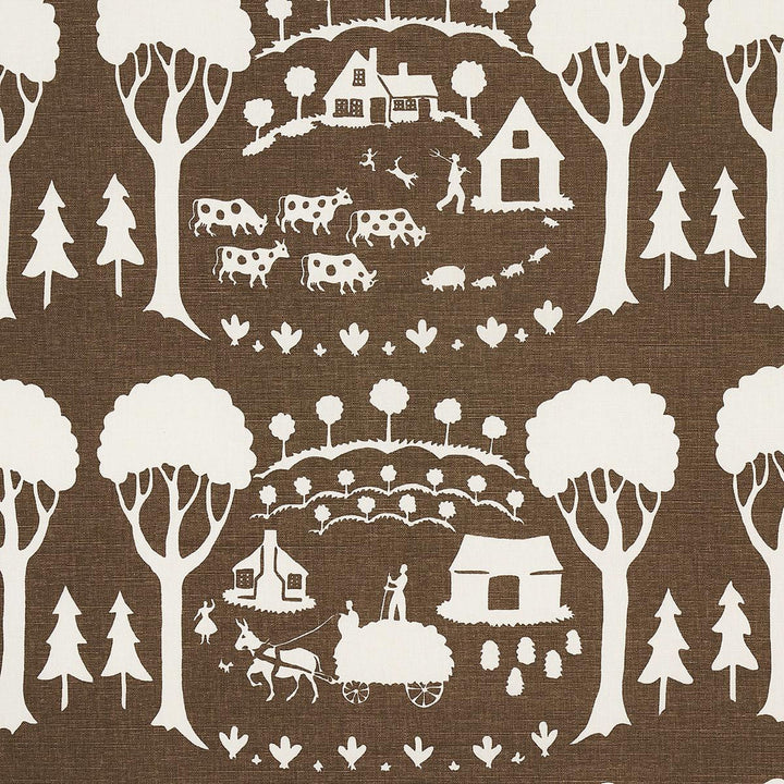 Farm Scene Brown 180881 by Schumacher Fabric Folly Cove 18.0" - Fabric Carolina -