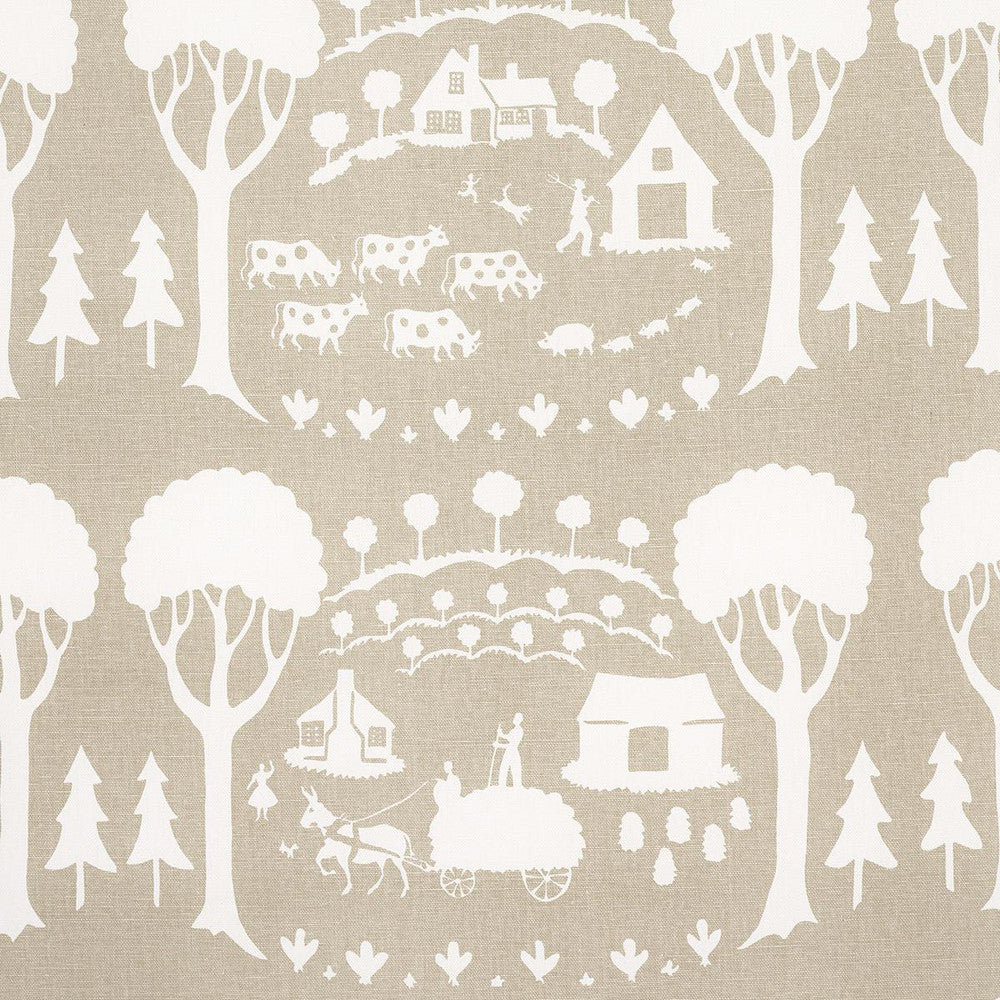 Farm Scene Neutral 180882 by Schumacher Designer Fabric Folly Cove 18.0" - Swanky Fabrics -