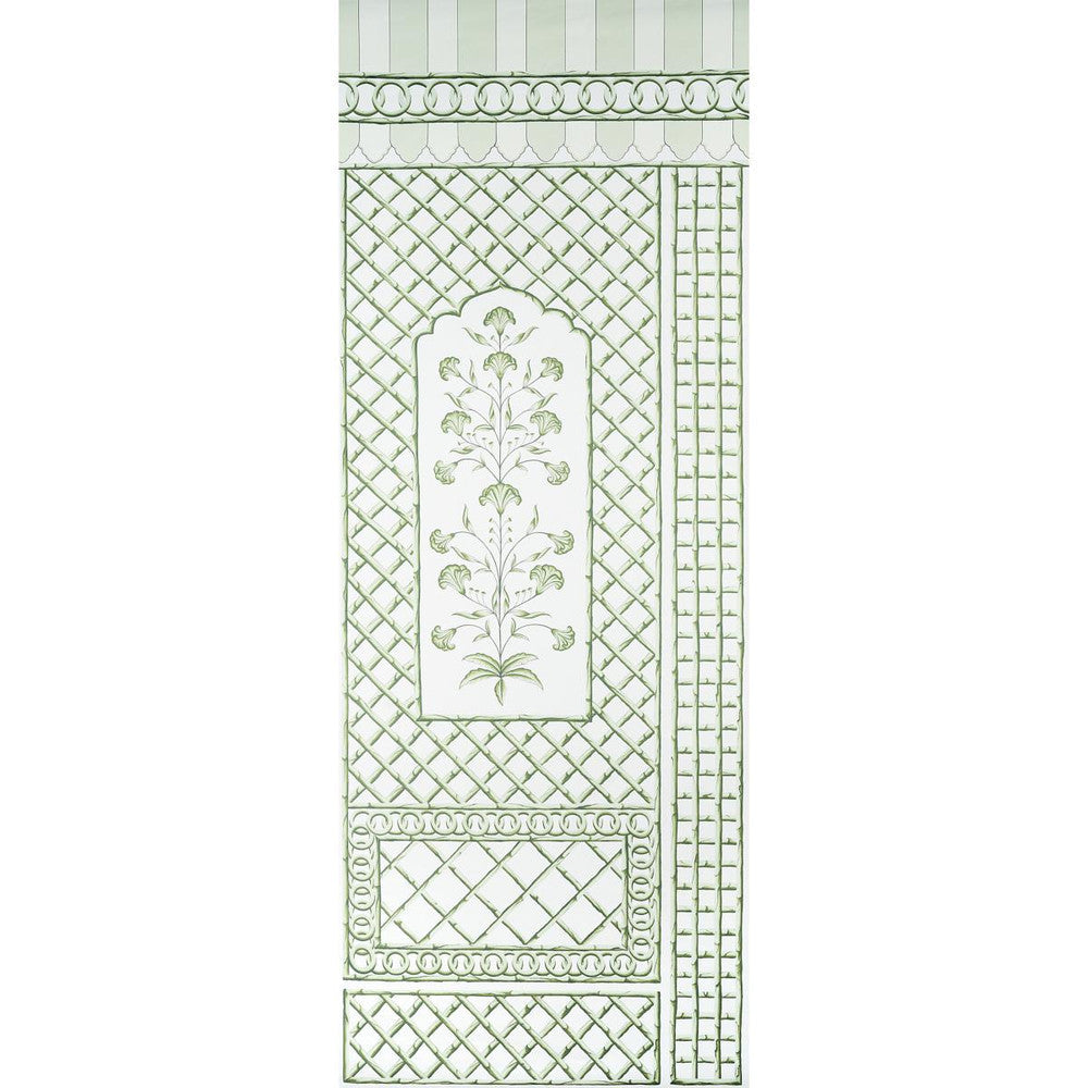 Bamboo Trellis Panel A Green 5014390 by Schumacher Designer Wallpaper Marie-Anne Oudejans 54.5" - Swanky Fabrics -