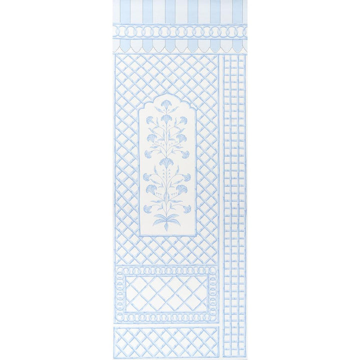 Bamboo Trellis Panel A Blue 5014391 by Schumacher Designer Wallpaper Marie-Anne Oudejans 54.5" - Swanky Fabrics -