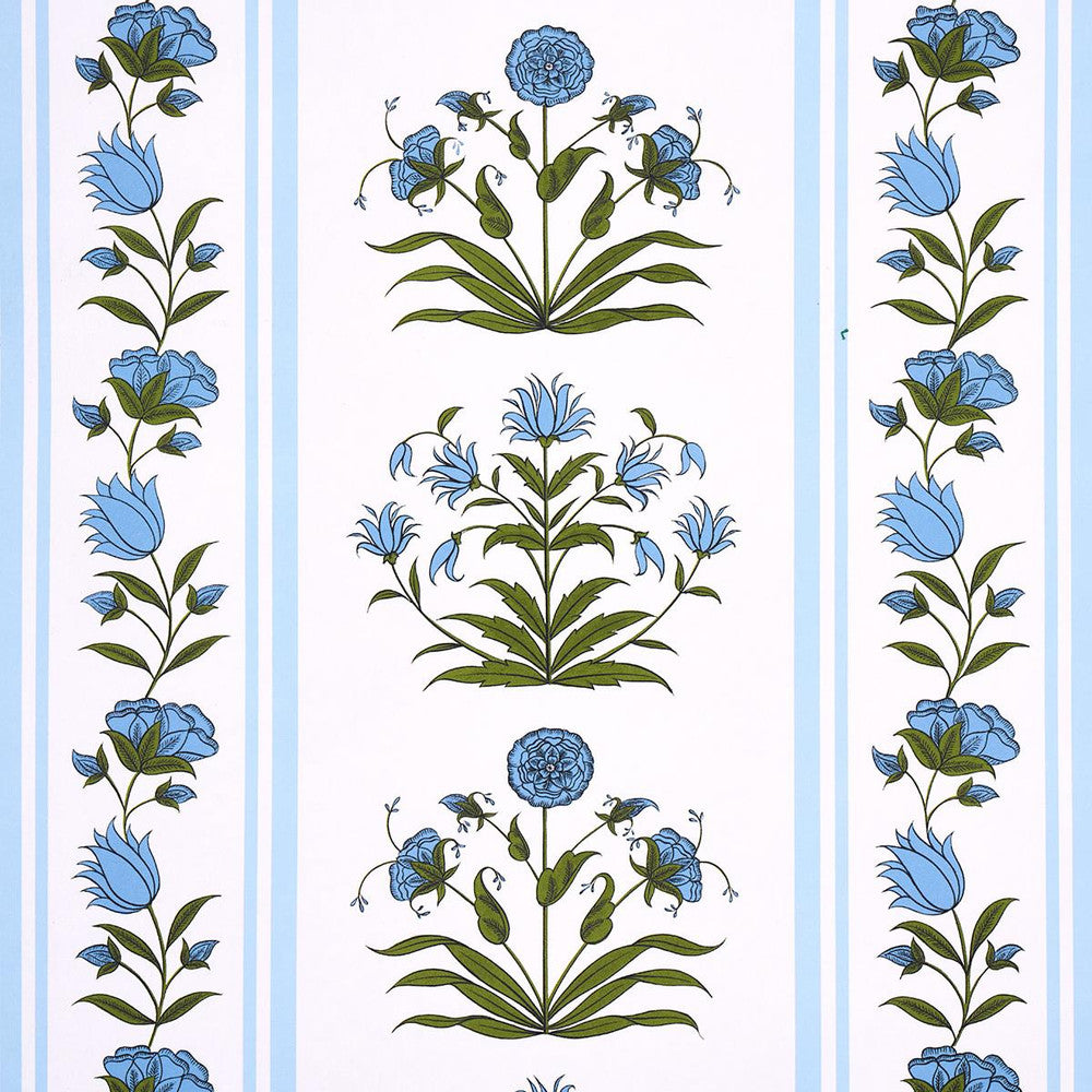 Poppy Stripes Blue 5014451 by Schumacher Wallpaper Marie-Anne Oudejans 13.5" - Fabric Carolina -