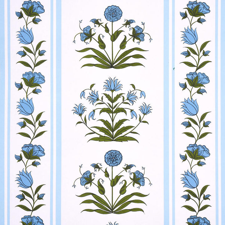 Poppy Stripes Blue 5014451 by Schumacher Wallpaper Marie-Anne Oudejans 13.5" - Fabric Carolina -