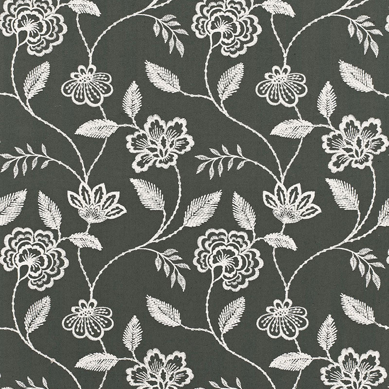 Penelope Embroidery Charcoal 68760 by Schumacher Fabric CHROMA SP14 COTTON 40% SPUN POLY 38% INDIA MARTINDALE 13,000 </p><p>Repeat: Horizontal: 12 3/4" (32CM) and Vertical: 15" (38CM) 51 - Fabric Carolina -